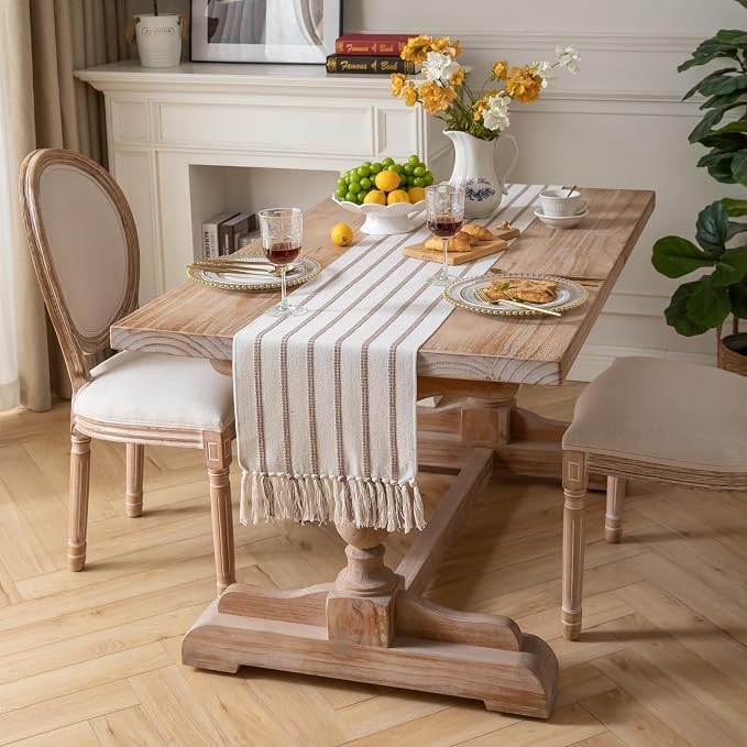 Caflife Boho Table Runner 72 Inchs Long Taupe and Beige, Cotton and Linen Woven - Image 6