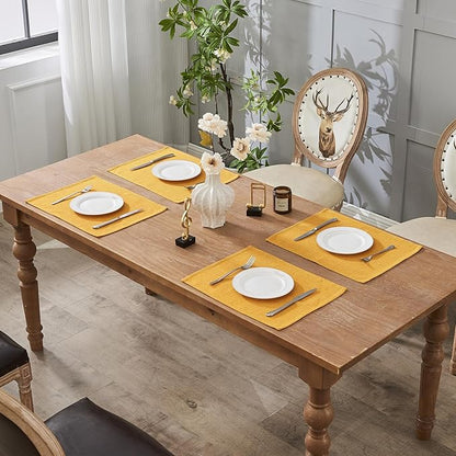 BALCONY & FALCON Placemats Set of 6 Faux Linen Cloth Place Mats Washable Waterproof Wrinkle Resistant Table Placemats for Dining Kitchen Farmhouse Indoor & Outdoor Use(Golden, 13.8”x 17.7”