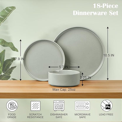 E-far Dinnerware Sets for 6, 18-Piece Stoneware Plates and Bowls Dish Set, Modern Kitchen Dinning Dishware, Chip and Scratch Resistant, Microwave & Dishwasher Safe, Speckled Green