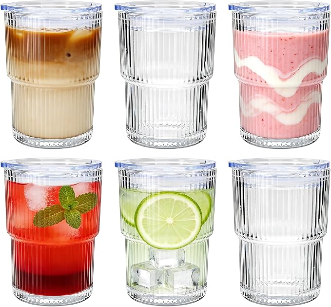 6 Pack 13oz Ripple Drinking Glasses by Woaiwo-q