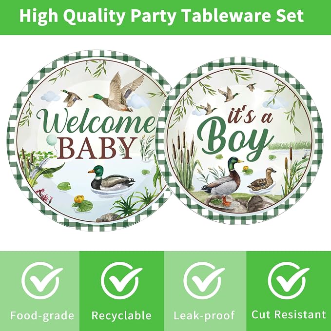 96 Pcs Mallard Duck Baby Shower Decorations, Welcome Baby Boy Cute Watercolor - Image 3