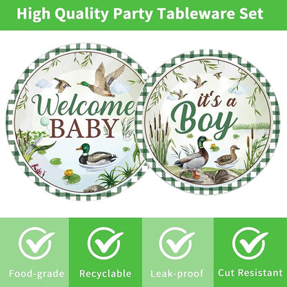 96 Pcs Mallard Duck Baby Shower Decorations, Welcome Baby Boy Cute Watercolor - Image 3