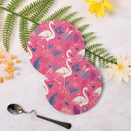 Pink and White Color Flamingo Illustration Round Drink Coaster Set of 4 Heat - Image 3