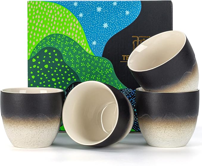 TEANAGOO Ceramic Japanese Tea Cups Set of 4pcs, 5.4oz/160ml Elegant Ceramic by TEANAGOO