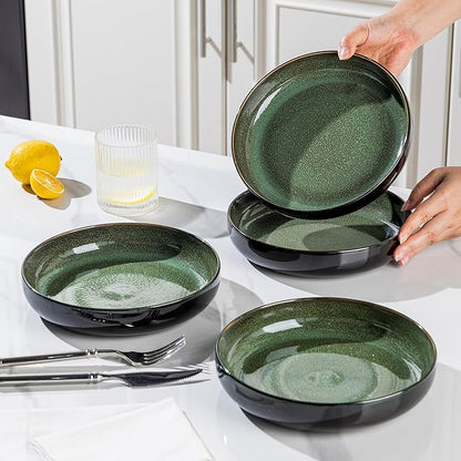 LERATIO 8.5'' Large Ceramic Pasta Bowls, 36oz Pasta Serving Bowls Set of 4 for Kitchen, Wide Bowls for Fruit,Pasta,Salad,Oatmeal,Meal, Microwave Safe, Reactive Glaze