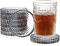JUXYES 8 Pack Clear Black Crystal Coasters Round Cup Mat, Glass Coasters for Drinks Coffee Tea Wine, Decorative Wine Bottle Coaster, Crystal Drink Coasters for Restaurant bar Kitchen Dining Table