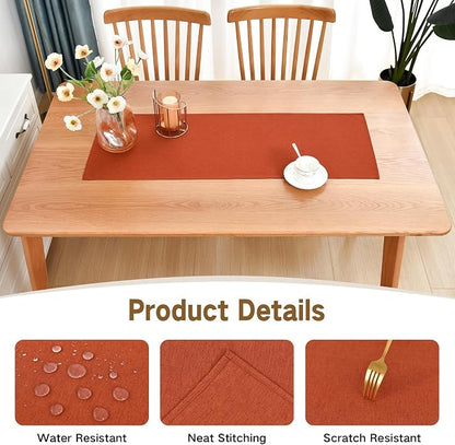 Faux Linen Small Table Runner Water Resistant 13 x 36 in, Rust | Farmhouse - Image 3