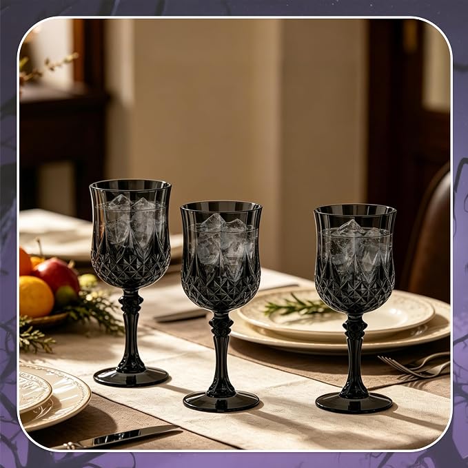 7OZ Plastic Wine Glasses, Reusable Vintage Goblets Unbreakable Drinking Glasses - Image 3
