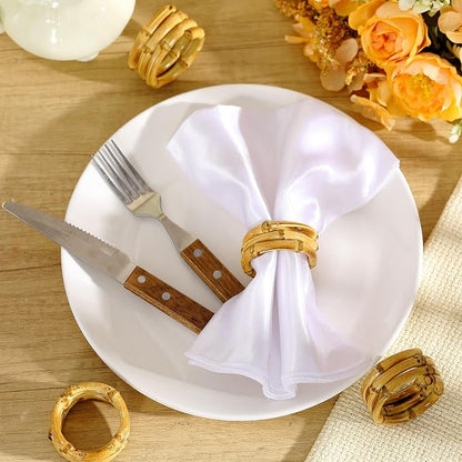 FoldTier Set of 8 Bamboo Napkin Rings Handmade Natural Napkin Holder Rings - Image 4