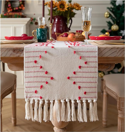 Christmas Table Runner 13 x 72 Inch Long Natural Cotton Woven Runner by Caflife