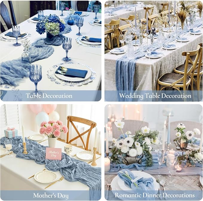 6 Packs Dusty Blue Cheesecloth Table Runner 35x120 Inch, 10FT Semi Sheer Boho - Image 8