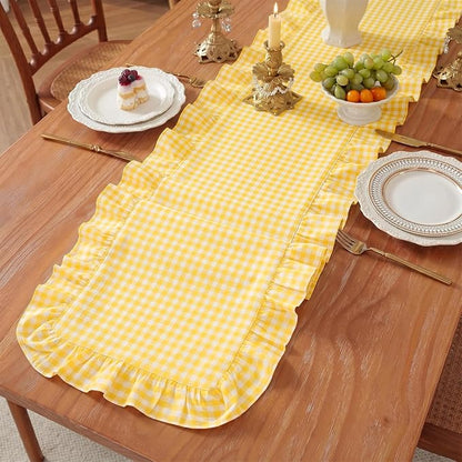 Eternal Beauty 14x120 Gingham Ruffle Table Runner, 100% Washed Cotton Plaid - Image 7