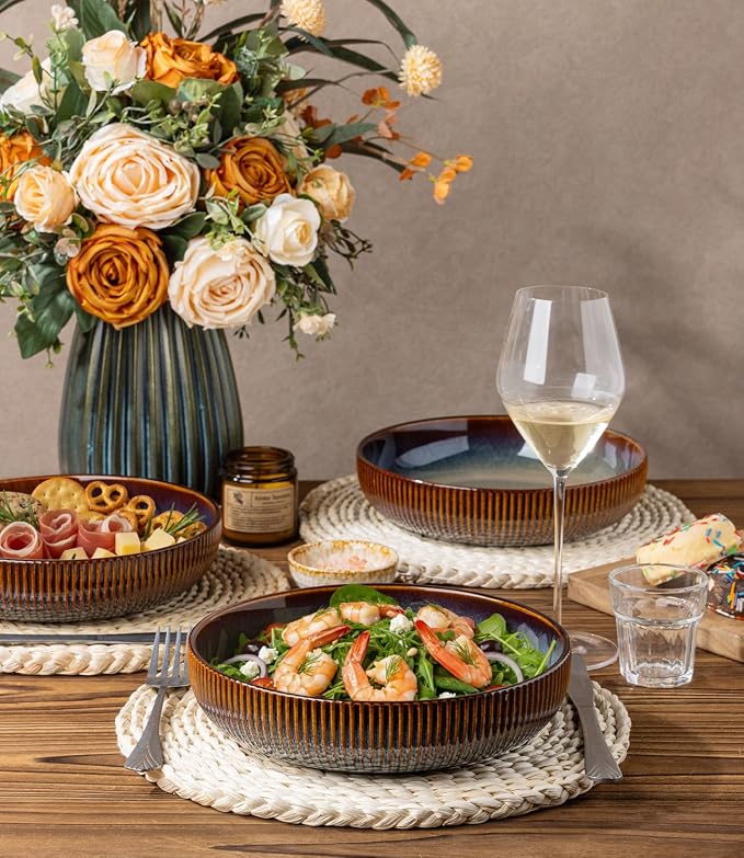 8.5" Ceramic Pasta Bowls Set of 4, Salad Bowls | Versatile Serving Bowls - Image 3