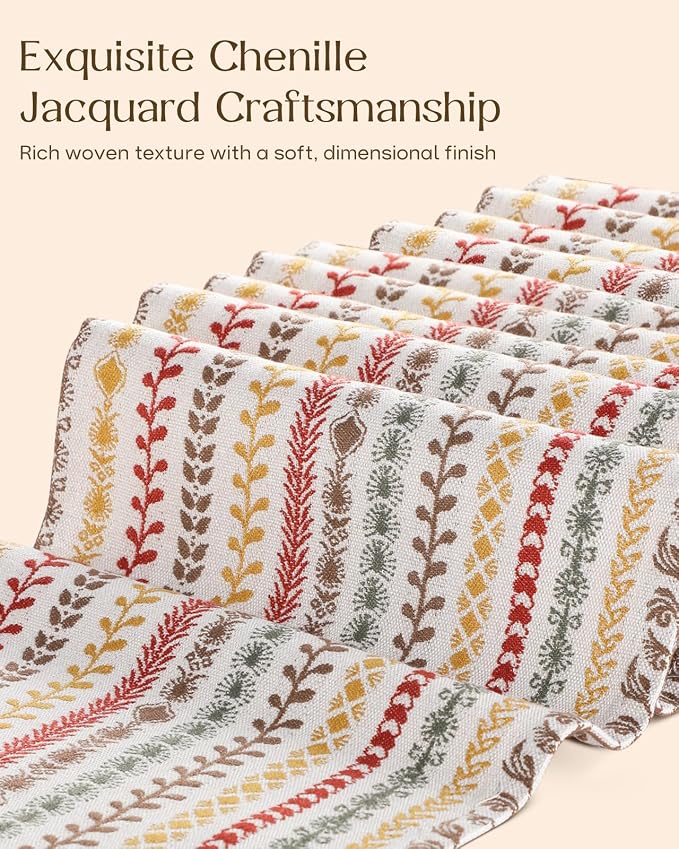 13"x 72" Jacquard Woven Chenille Table Runner, Colorful Stripe | Exquisite - Image 3