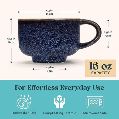 NOVA CERAMICS Navy Blue Extra Large Coffee Mug - 16 oz Ceramic Mug - Abyss | - Image 4