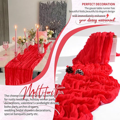 Showgeous 2 Pack Red Cheesecloth Table Runners Boho Wedding Decor | Rustic - Image 6