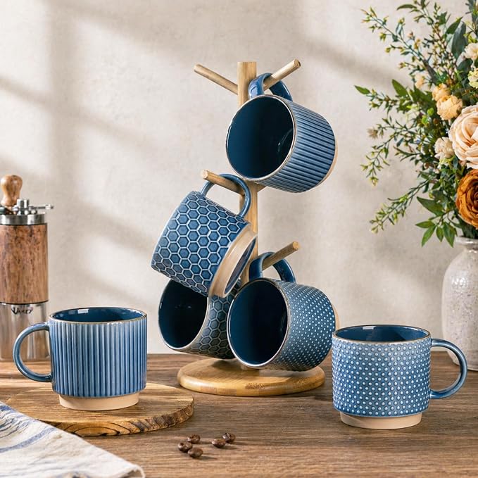 GBhome 12 OZ Stackable Coffee Mugs Set of 6, Ceramic Coffee Cups Set | 3 - Image 8