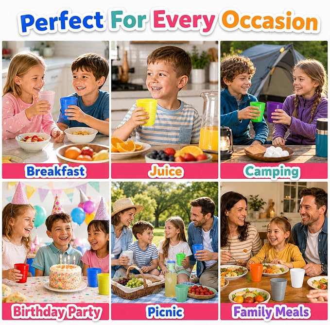 Set of 12 Kids Cups, 8 oz Unbreakable Toddler Cups, Mixes Colors | BPA free - Image 9