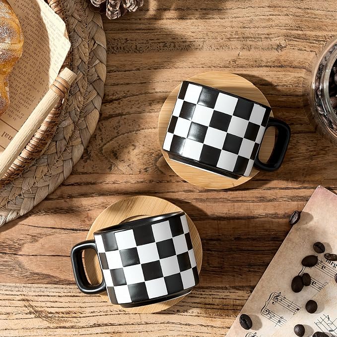 LUKA Porcelain Stackable Black and White Checkered Espresso Cups - Image 5