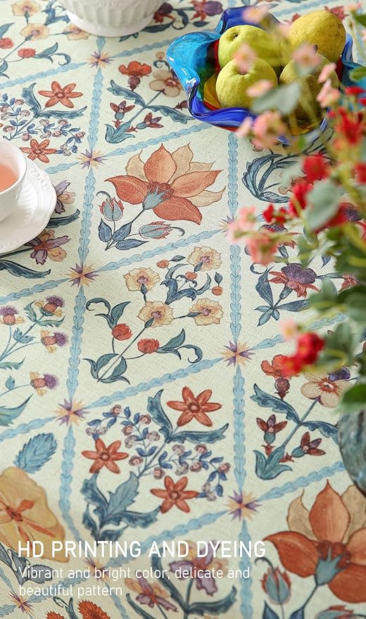 ISAENNE Designer Linen Elegant Small Round Tablecloth,Colorful Floral Bohemian Table Cloth,Wrinkle Resistant Decor Tablecloths for Dining Thanksgiving Kitchen Christmas,Diameter 55"-Floralsea A
