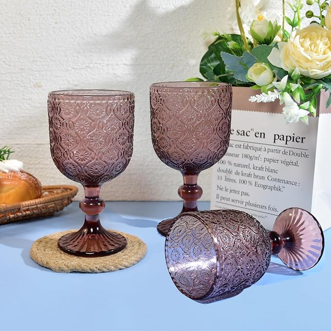 Purple pink Wine Glasses set of 6, 14 oz Purple pink Goblets Glassware - Image 3