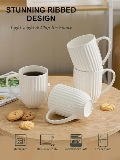 HASENSE Textured Large Coffee Mugs Set of 4, 16 Oz Ribbed Ceramic Cups - Image 3