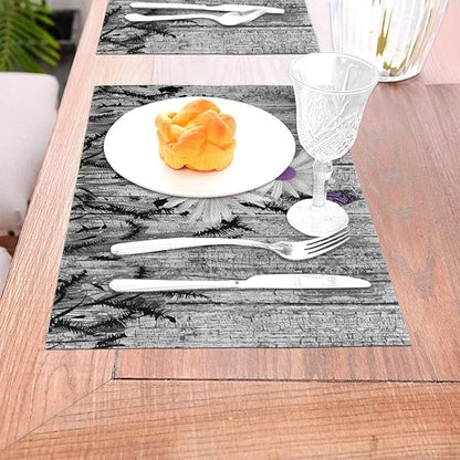Placemats Set of 6 Rustic Floral Place Mats Farmhouse Daisy Woven Table Mats Washable Purple White Flower PVC Placemat for Dining Kitchen Decor Indoor Outdoor, 12 x 18 Inch