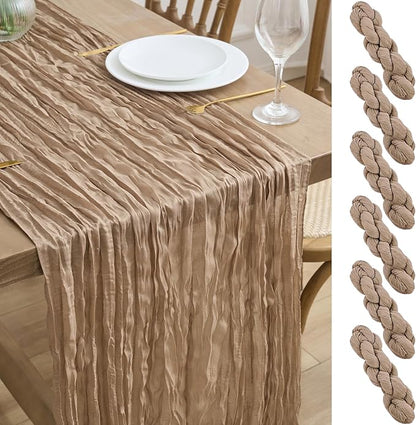 Asee'm 6pcs Nude Brown Cheesecloth Table Runner Summer Boho Rustic 10FT | Fall by Aseem