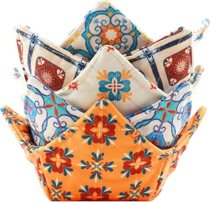 Cotton Microwavable Bowl Cozy, Microwave-Safe Hot Bowl Holders, Soup Bowl Cozy by ROGITU