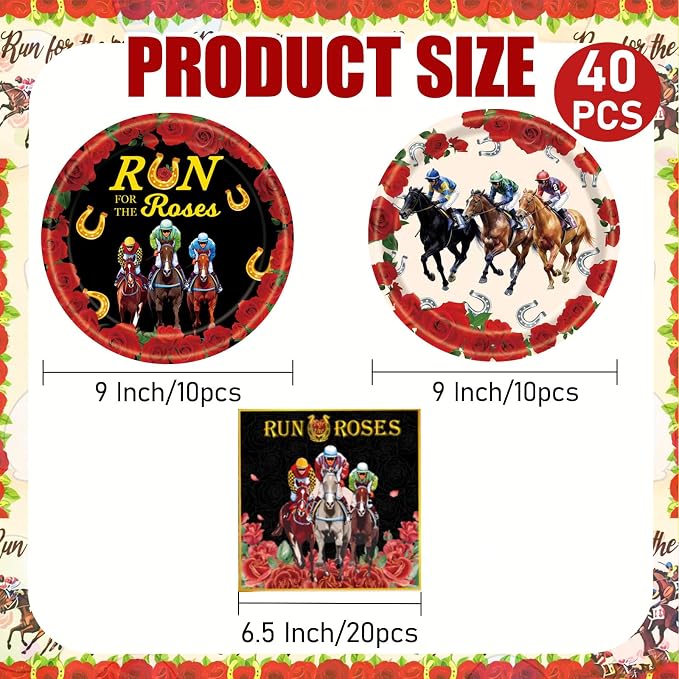 40 Pcs Derby Day Plates and Napkins Set, 9 Inch Run - Image 2