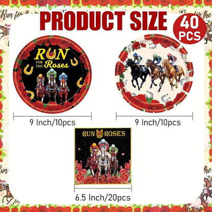 40 Pcs Derby Day Plates and Napkins Set, 9 Inch Run - Image 2