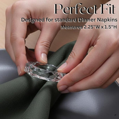 CLEENTABLE Handmade Acrylic Napkin Rings - Modern Serviette Buckles Set of 12 for Home and Kitchen- Napkin Holder for Fall Thanksgiving Christmas (Transparent)