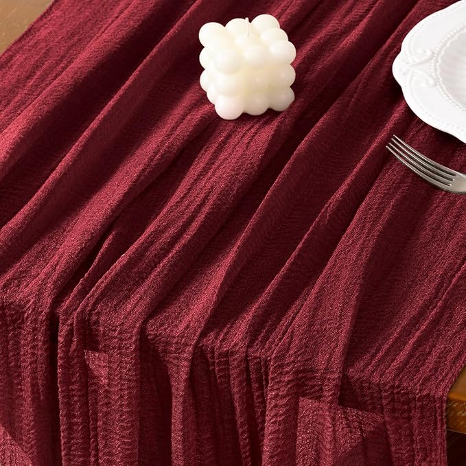 Cheesecloth Table Runner Summer Boho Wedding Shower Party Home Decor | Burgundy - Image 5