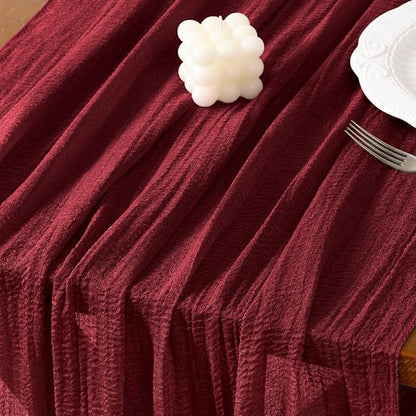 Cheesecloth Table Runner Summer Boho Wedding Shower Party Home Decor | Burgundy - Image 5