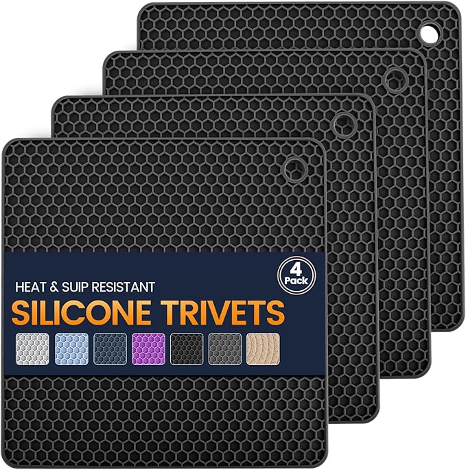 Silicone Trivet Mats 4 Heat Resistant Pot Holders Multipurpose Non-Slip Hot Pads by Unknown