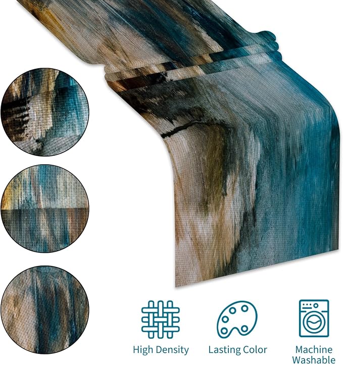 Teal Black and Brown Table Runners Rustic Farmhouse Linen Table Runners - Image 5