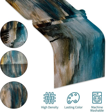 Teal Black and Brown Table Runners Rustic Farmhouse Linen Table Runners - Image 5