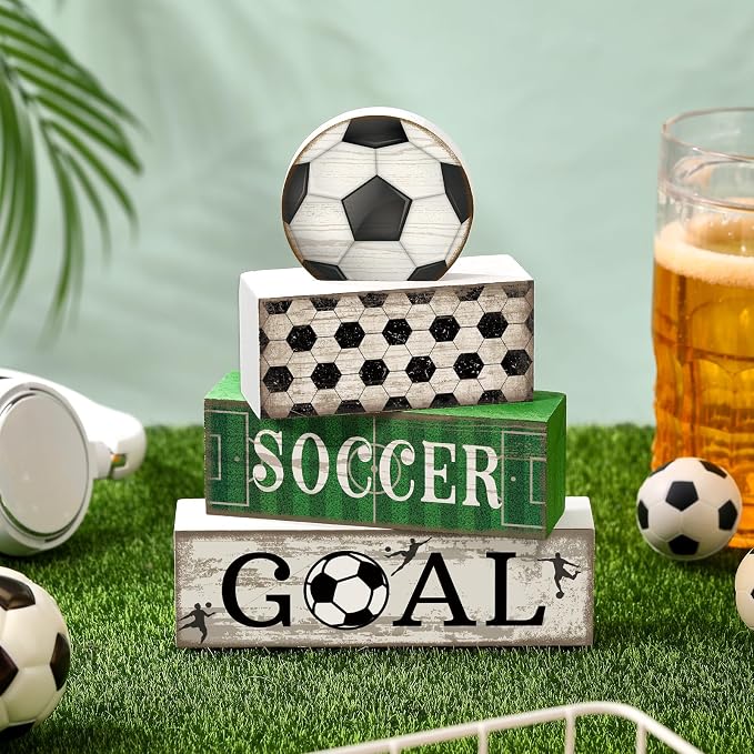 Moucuny 4 Pcs Soccer Party Decorations Soccer Table Centerpiece Football Tiered - Image 2
