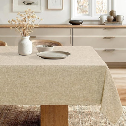JIUZHEN Square Table Cloth Faux Linen Farmhouse Tablecloth Wrinkle & Stain Resistant Table Cover for Kitchen Dining, Holiday Party Dinner, Beige, 60 x 60 Inch