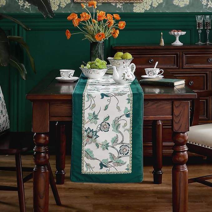 Patdrea Designer French Floral Velvet Table Runner, Decorative Runner - Image 3