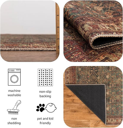Keen Home Design 8x10 Rug - Machine Washable Area Rug with Non-Slip Backing, Ideal for Living Room, Dining Room, Bedroom - Vintage, Easy Clean, Durable, Low Pile Rug - (8' x 10')