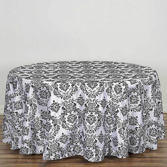Efavormart 120" Black Velvet Flocking Damask Tafetta Round Tablecloth by efavormart