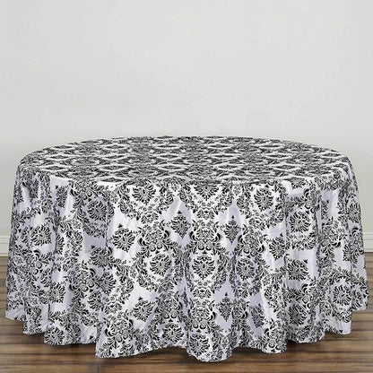 Efavormart 120" Black Velvet Flocking Damask Tafetta Round Tablecloth by efavormart