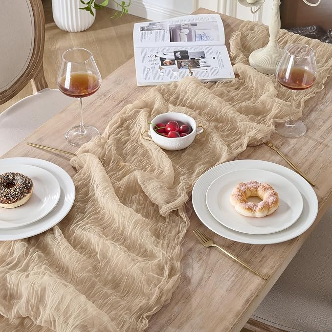 12 Pack Tan Beige Cheesecloth Table Runners, 120 Inch 10Ft Gauze Table Runner - Image 5