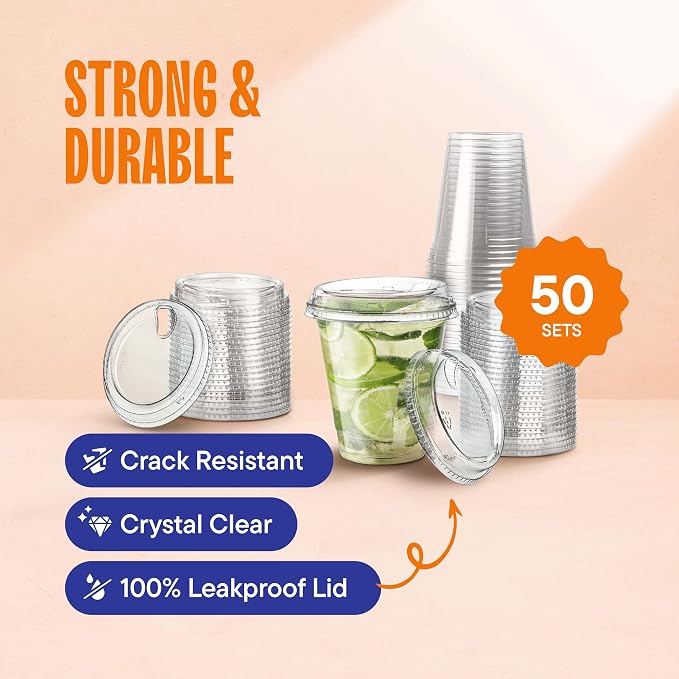 12 oz Clear Plastic Cups with Strawless Sip-Lids PET Crystal Clear Disposable - Image 2