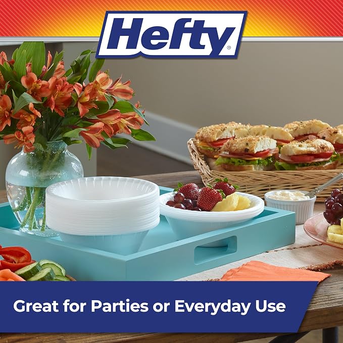 Hefty Everyday Soak Proof Foam Bowls, 50ct | Disposable White Bowls - Image 4
