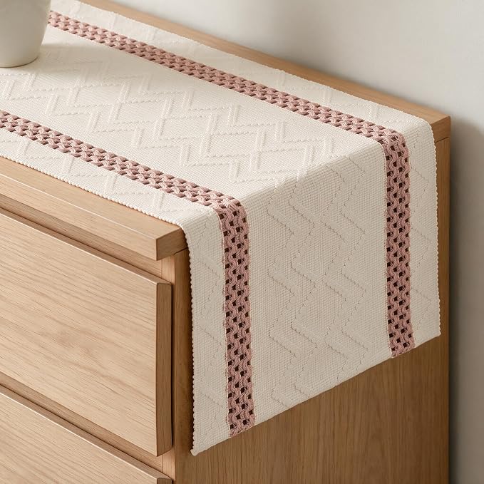 Artoid Mode Pink Stripe Woven Rustic Table Runner 12x72 Inch | Holiday Kitchen by ArtoidMode