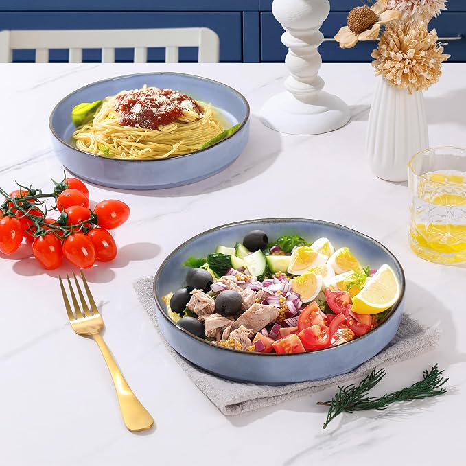 E-far Pasta Bowls Set of 4, 30oz Shallow Salad Bowls - Image 6