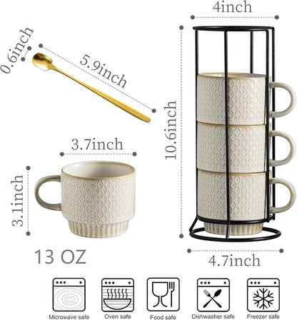 LYEOBOH Stackable Coffee Mugs, Coffee Cups, Mug Set of 4 - 13 Oz Coffee Cup Set - Image 2
