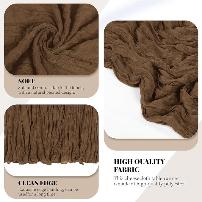 3 Pack Brown Cheesecloth Table Runner, 17 x 108 Inch, Gauze Cheese Cloth Table - Image 4